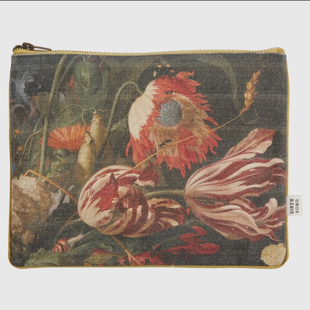 Antwerp Forster Vintage Inspired Cotton Floral Print Zip Pouch Clutch NWT